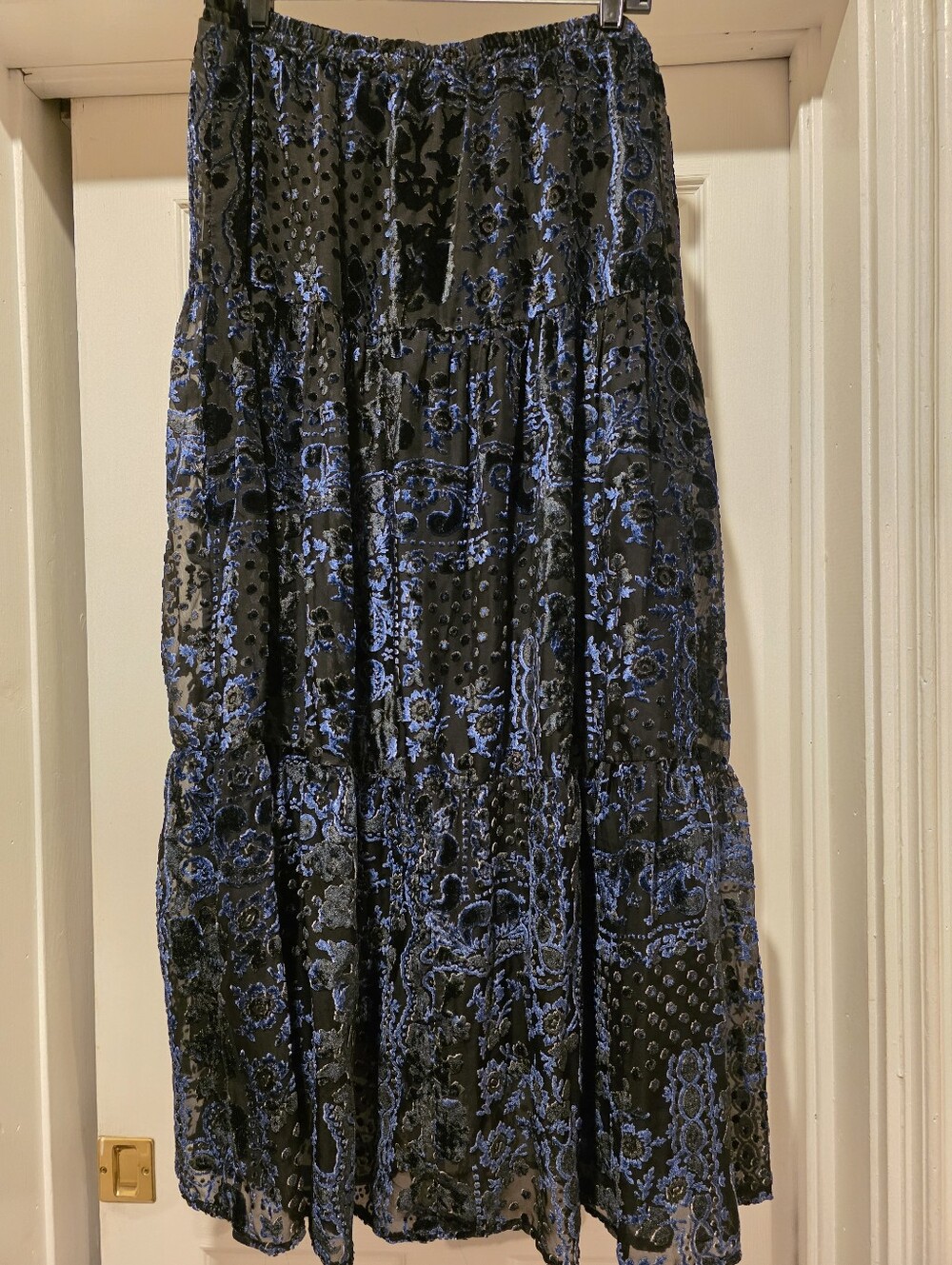 NWT Double D Ranch Chisolm Trail Navy Velvet Burnout Skirt with Floral Motif XL